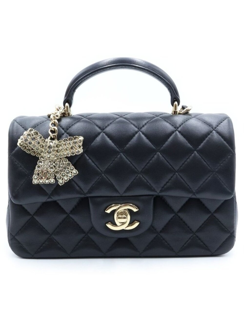 Chanel Top Handle Mini Classic Hand Chain Shoulder Bag Lambskin Christa Ribbon